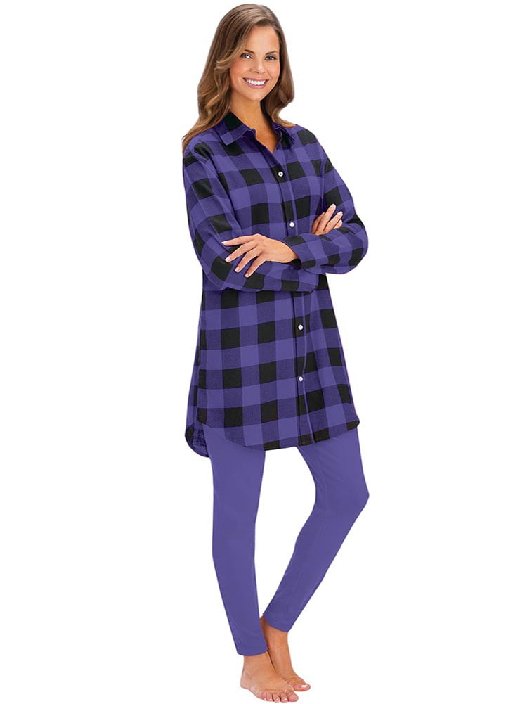Collections Etc Plaid Flannel Button-Down Tunic and Knit Leggings