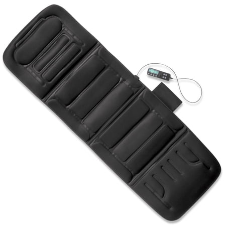 Collections Etc Plush Heated Full Body and Back Massager Chair Pad with Remote and 5 Modes for Spa-Like Experience, Black