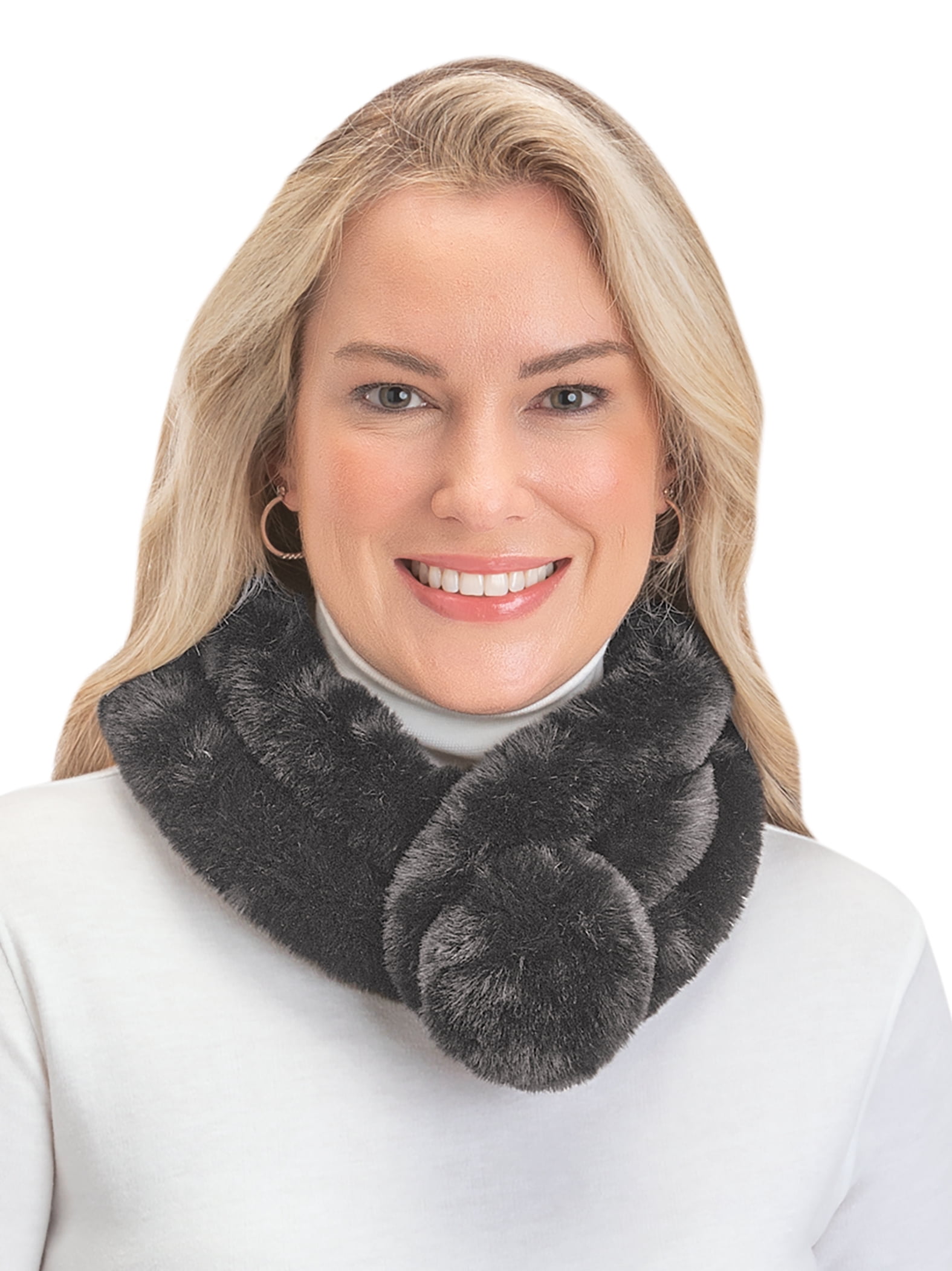 Collections Etc Plush PullThrough Scarf with Adjustable Fit Black