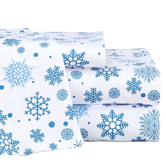 Collections Etc Pretty Snowflake Seasonal Sheet Set Blue King