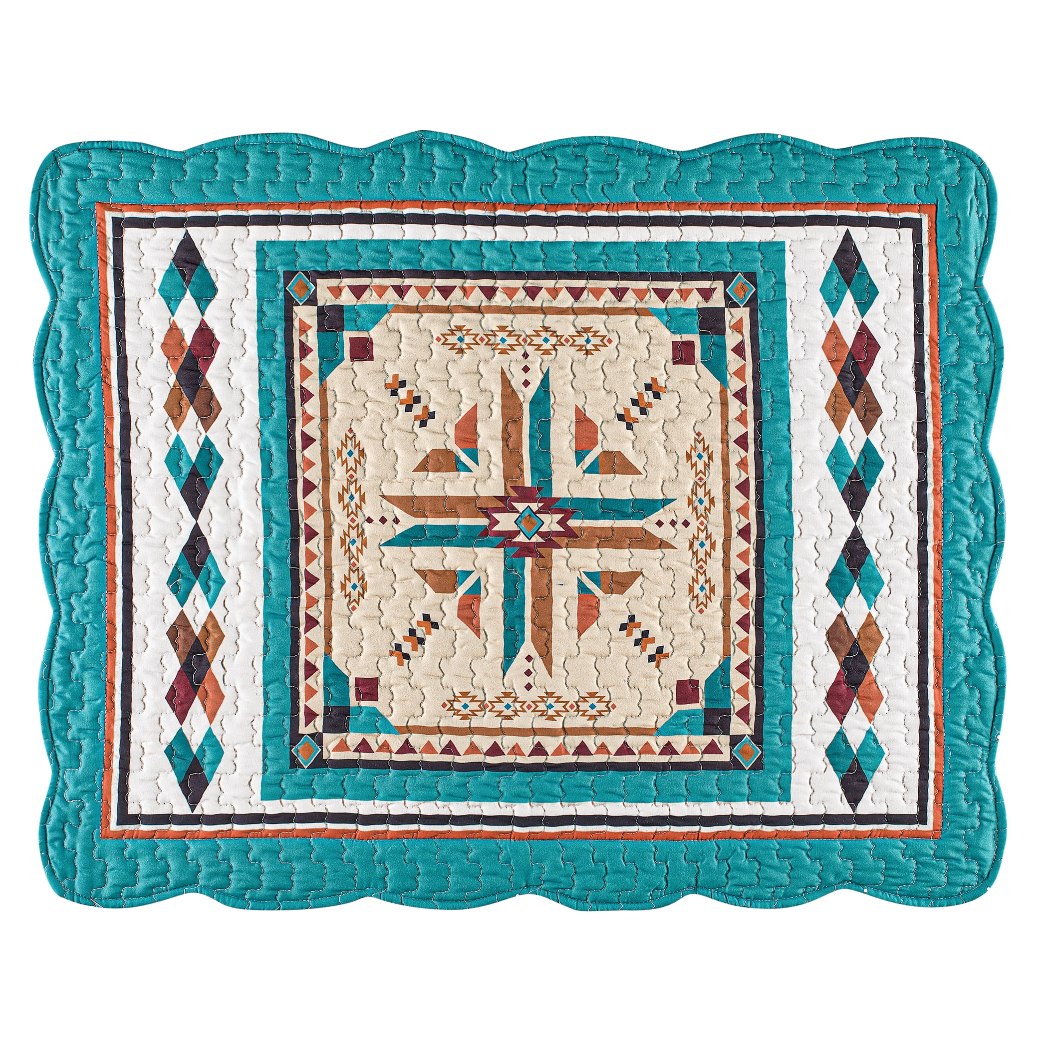 Collections Etc Printed Southwestern Design TurquoiseBrown Pillow Sham Fits Standard Size