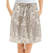 Collections Etc Pull-On Floral Border Print Drawstring Waist Woven Skort