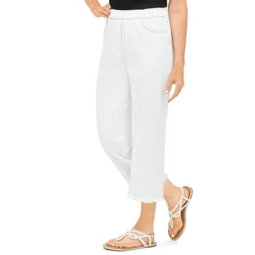 Collections Etc Pull-On Frayed Hem Elasticized Waist Capris