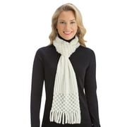 Collections Etc Pull Through Winter Scarf with Fringe, Ivory