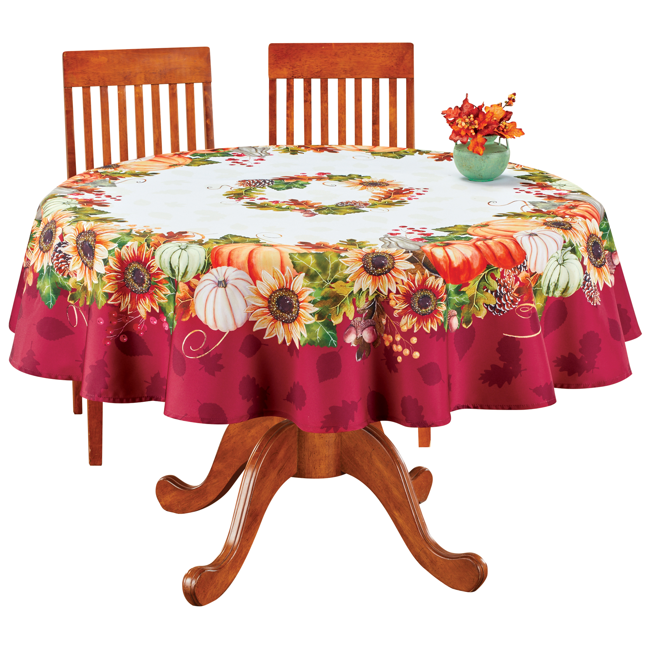 Collections Etc Pumpkin Floral Autumn Printed Tablecloth