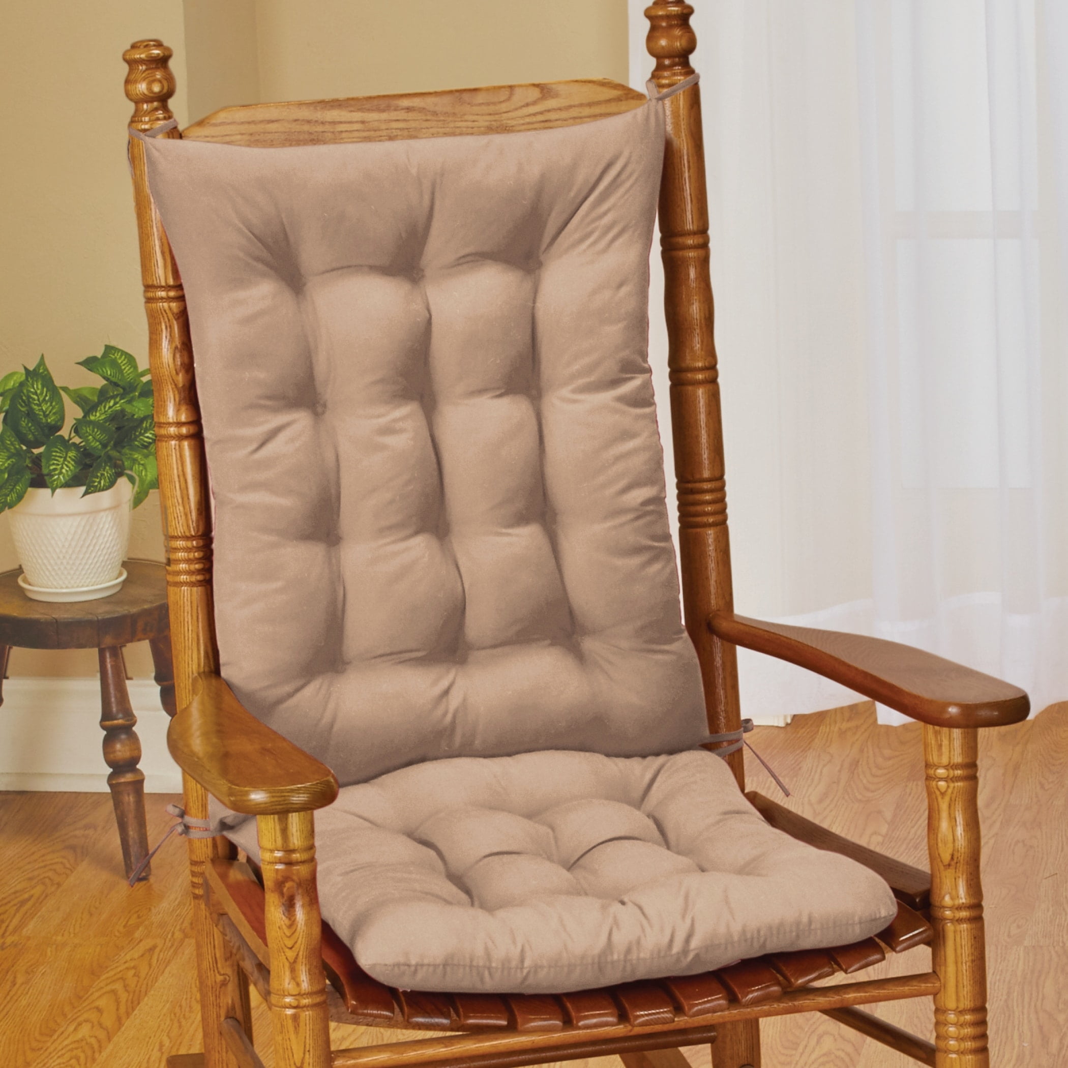 Beige Quilted Rocking Chair Cushion Set with Cotton and Polyester