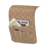 Collections Etc Quilted Organizer and Space Saving Armrest Cover with 1 Large and 4 Small Pockets, Taupe