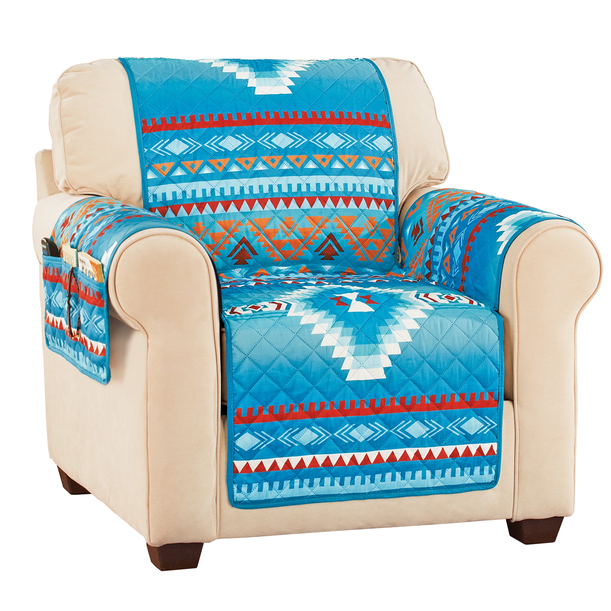 Turquoise Quilted Southwest Aztec Chair Furniture Cover
