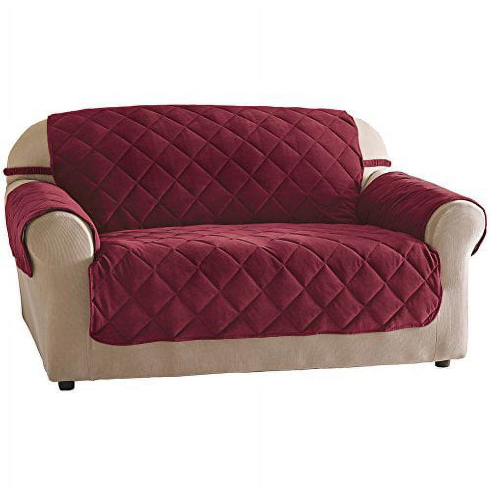 Collections Etc Quilted Velvet Furniture Cover, Sofa, Burgundy