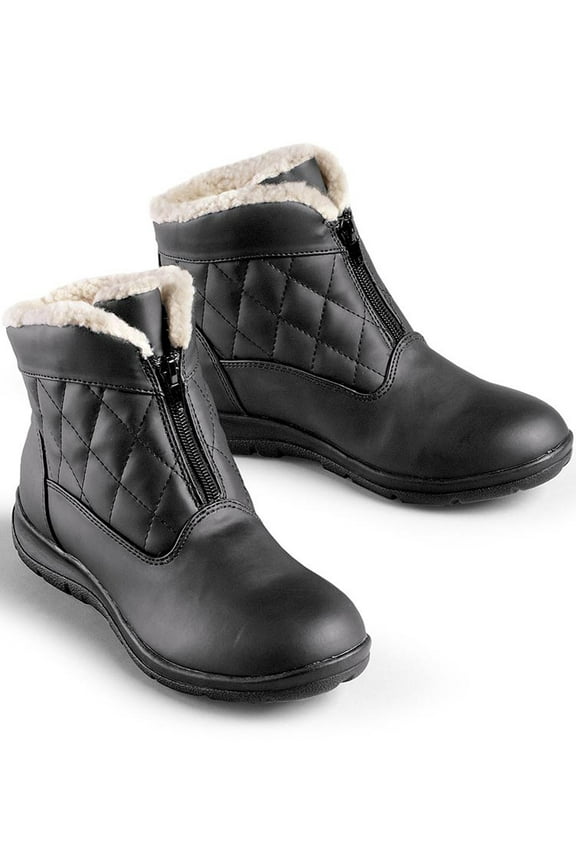 Collections Etc Quilted Zip-Front Wide Width Boots with Rubber Sole