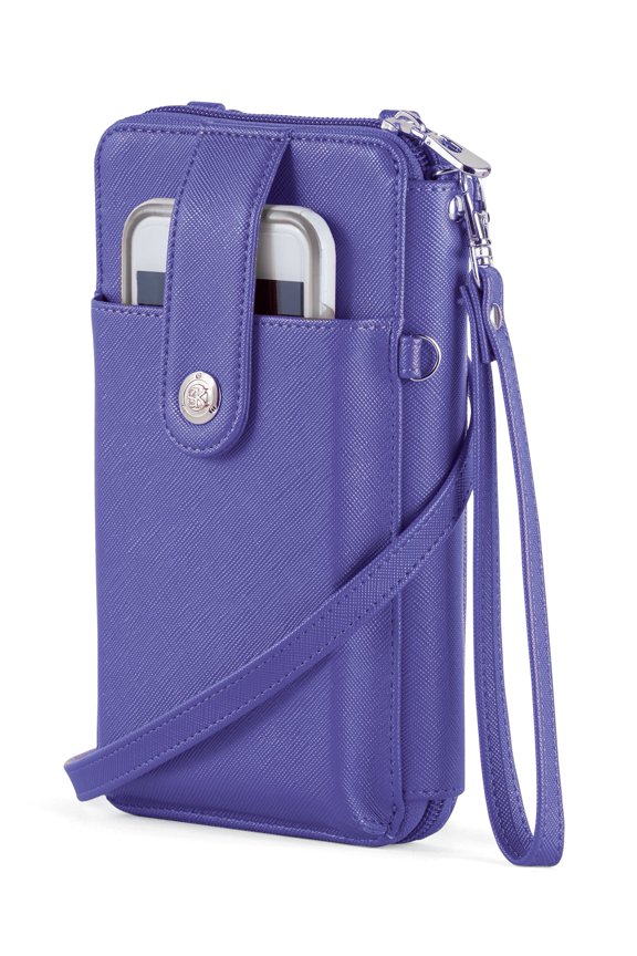 Collections Etc RFID Crossbody Cell Phone Wallet with Adjustable Strap Purple