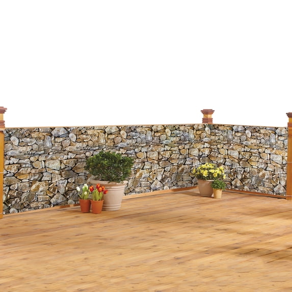 Collections Etc Realistic Faux Stone Privacy Fence Cover-Rope & Metal Eyelets Included-Easy Installation to Any Fence/Deck-Hides Unsightly Views-Weather-Resistant Polyester, Plastic - 180"L x 34"H