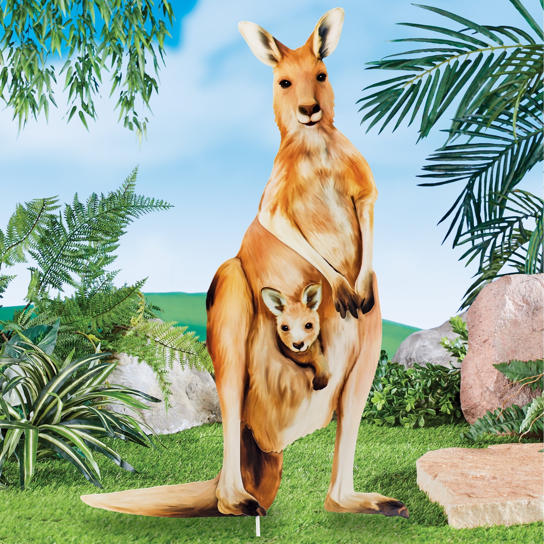 Realistic Kangaroo and Joey Outdoor Metal Garden Stake