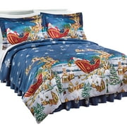 Collections Etc Reversible All Thru the Night Comforter Set with Bedskirt Multi-Colored Full