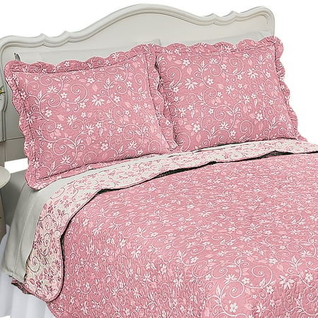 Collections Etc Reversible Floral Scroll Pillow Sham Rose Sham