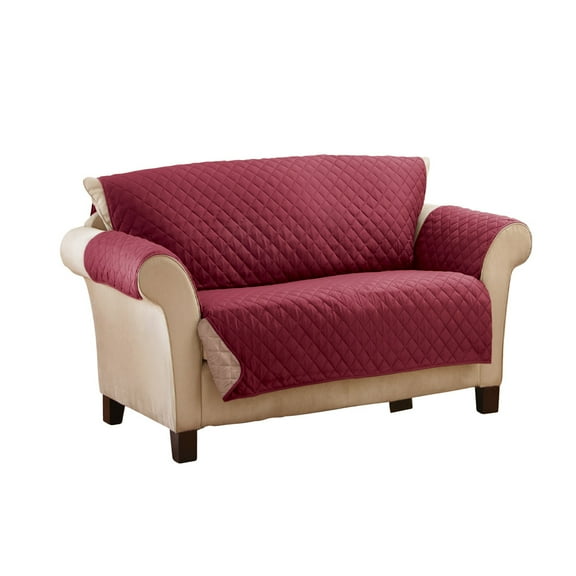 Collections Etc Reversible Quilted Furniture Protector Cover, Burgundy/Taupe, Loveseat