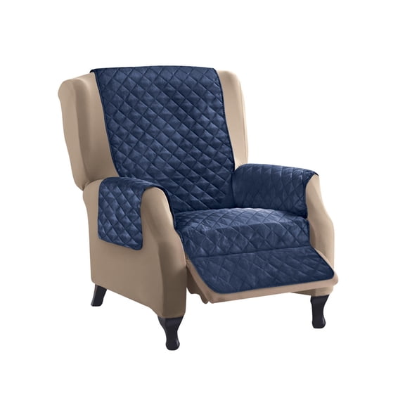 Collections Etc Reversible Quilted Furniture Protector Cover, Navy/Silver, Recliner