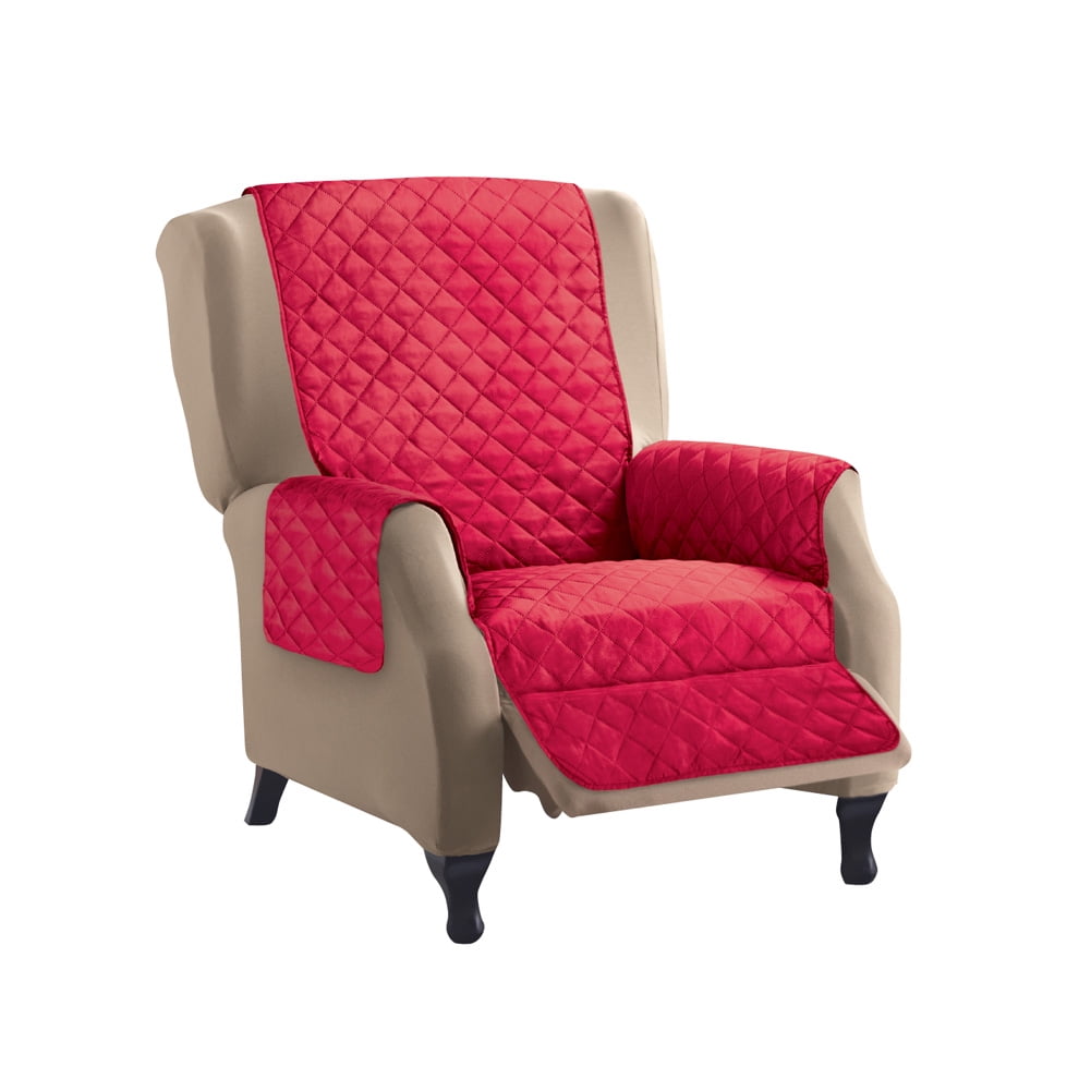 Reversible Quilted Red and Cream Polyester Recliner Cover