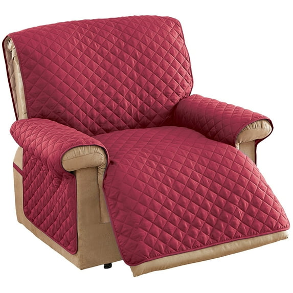 Collections Etc Reversible Quilted Jumbo Recliner Cover, Spill-Resistant with Ties - Covers Seat Bottom, Seat Back and 2 Seat Arms (Jumbo Recliner, Burgundy/Taupe)