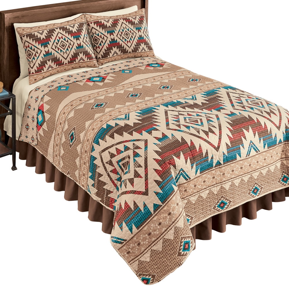 King Size Brown Reversible Southwest Aztec Quilt Set