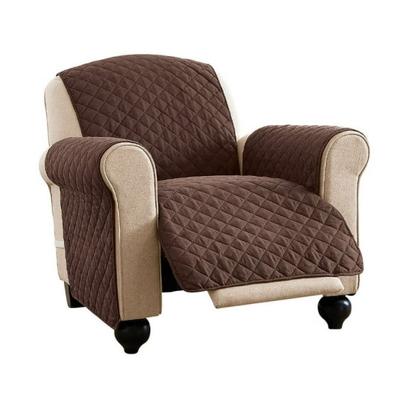 Collections Etc Reversible Spill Resistant Quilted Furniture Protector Cover with Ties - Covers Seat Bottom, Seat Back and 2 Seat Arms, Chocolate/Tan, Recliner