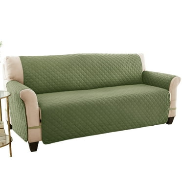 Collections Etc Reversible Spill Resistant Quilted Furniture Protector Cover with Ties - Covers Seat Bottom, Seat Back and 2 Seat Arms, Olive/Sage, Loveseat