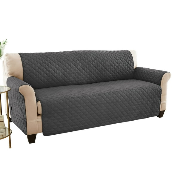 Collections Etc Reversible Spill Resistant Quilted Furniture Protector Cover with Ties - Covers Seat Bottom, Seat Back and 2 Seat Arms, Slate Grey/Silv, Sofa