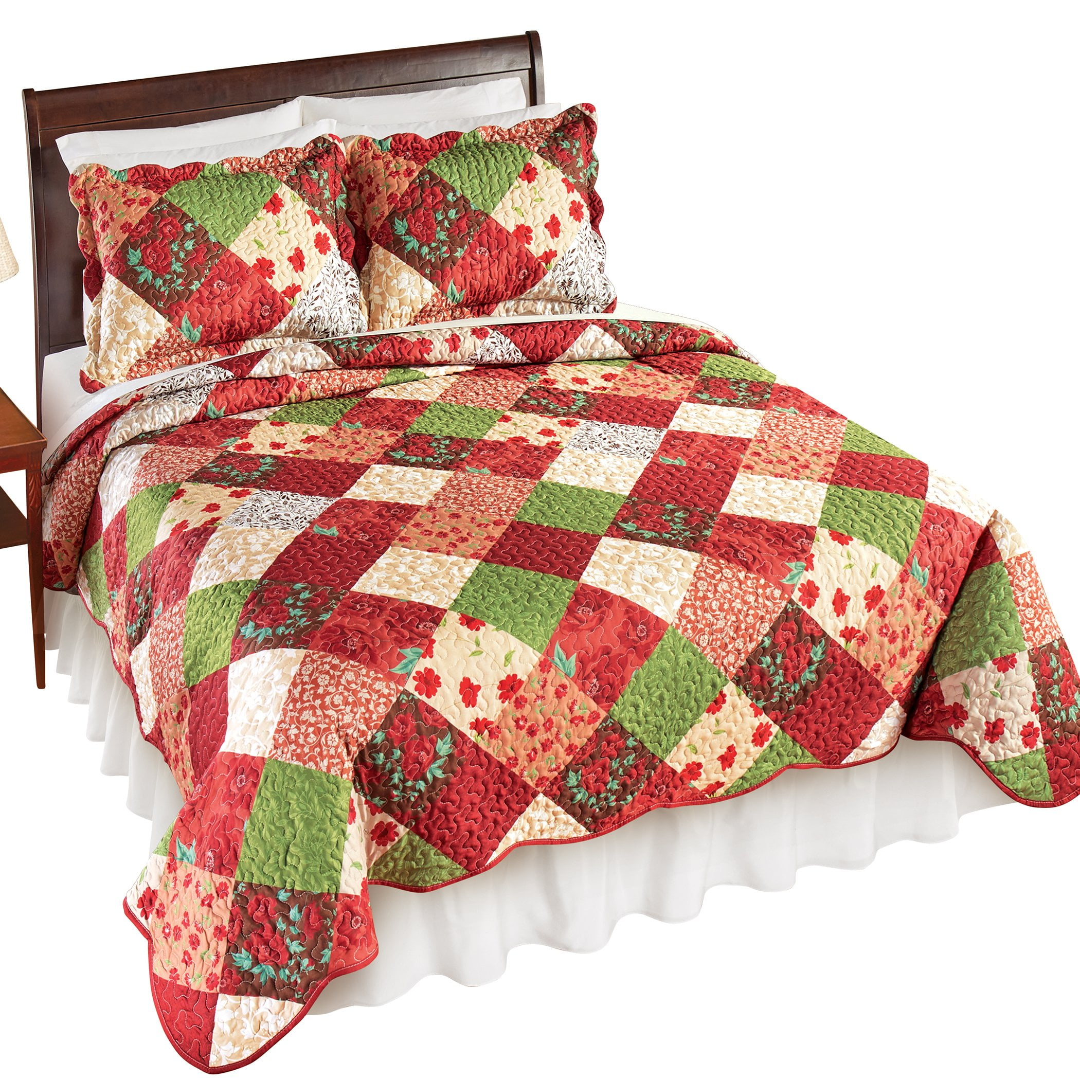 Collections Etc Reversible Traditional Floral Patchwork Scalloped Edge