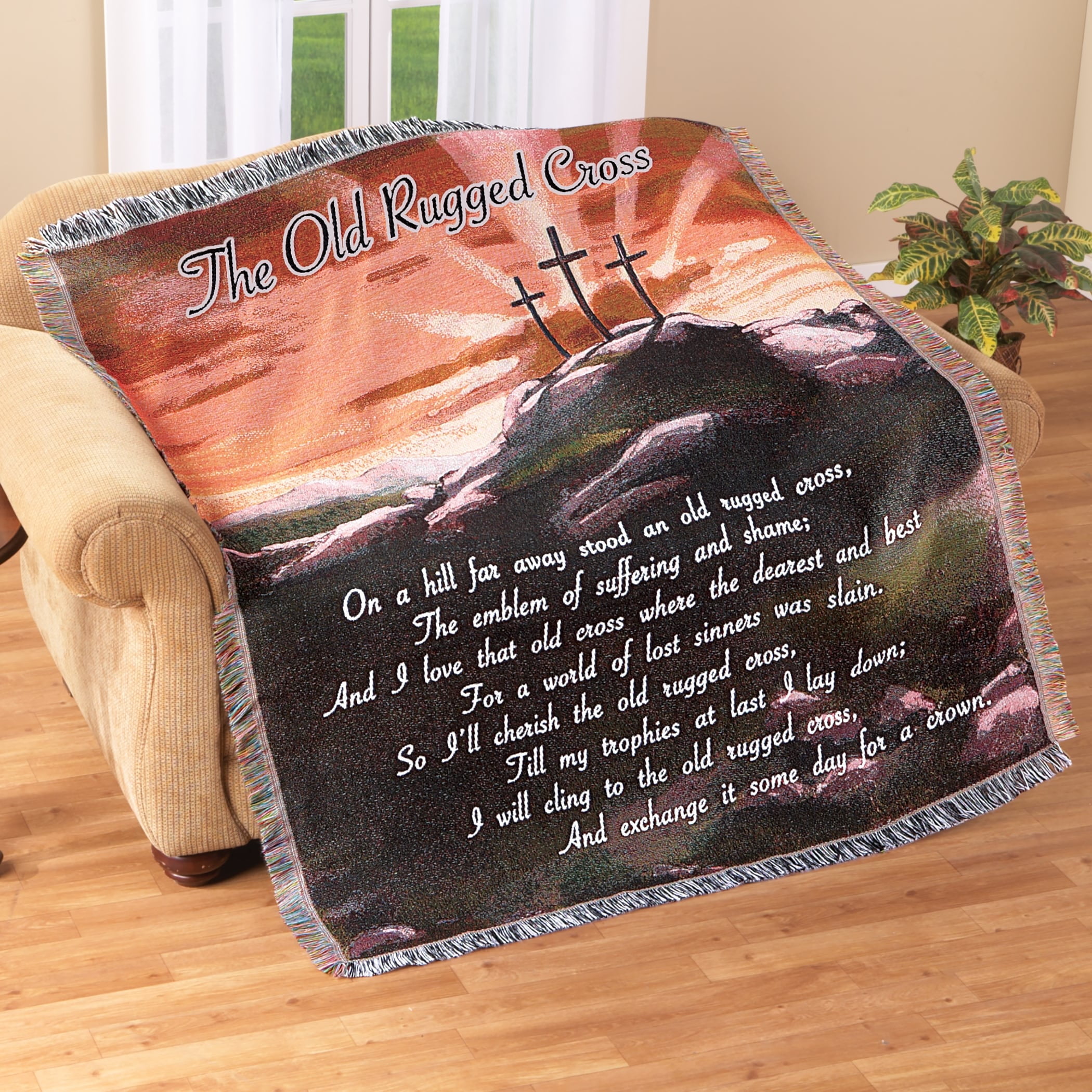 Inspirational Cross Woven Cotton Tapestry Throw Blanket 50" x 60"