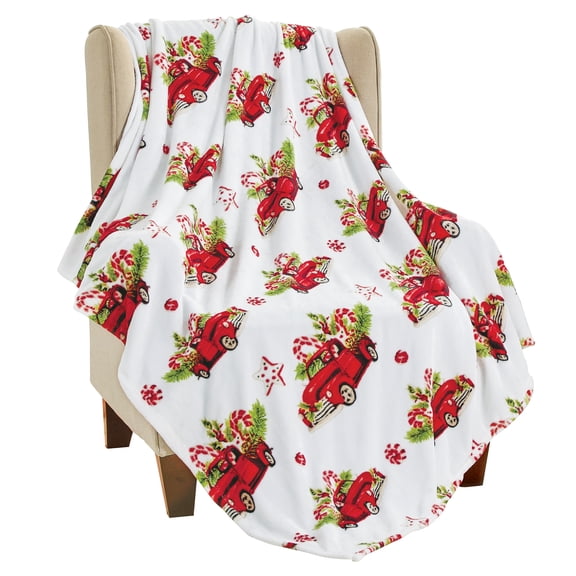 Collections Etc Rustic Red Truck Christmas Fleece Throw 62.5" x 48" x 0.5"