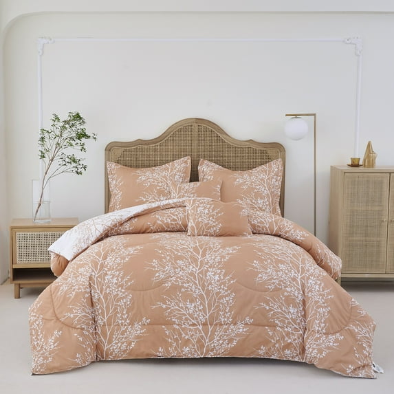 Collections Etc SL Spirit Linen Home EST. 1988 Foliage Collection Comforter Set - Oversized Reversible Bedding, Pre-Washed for Extra Softness, King, Taupe Ivory