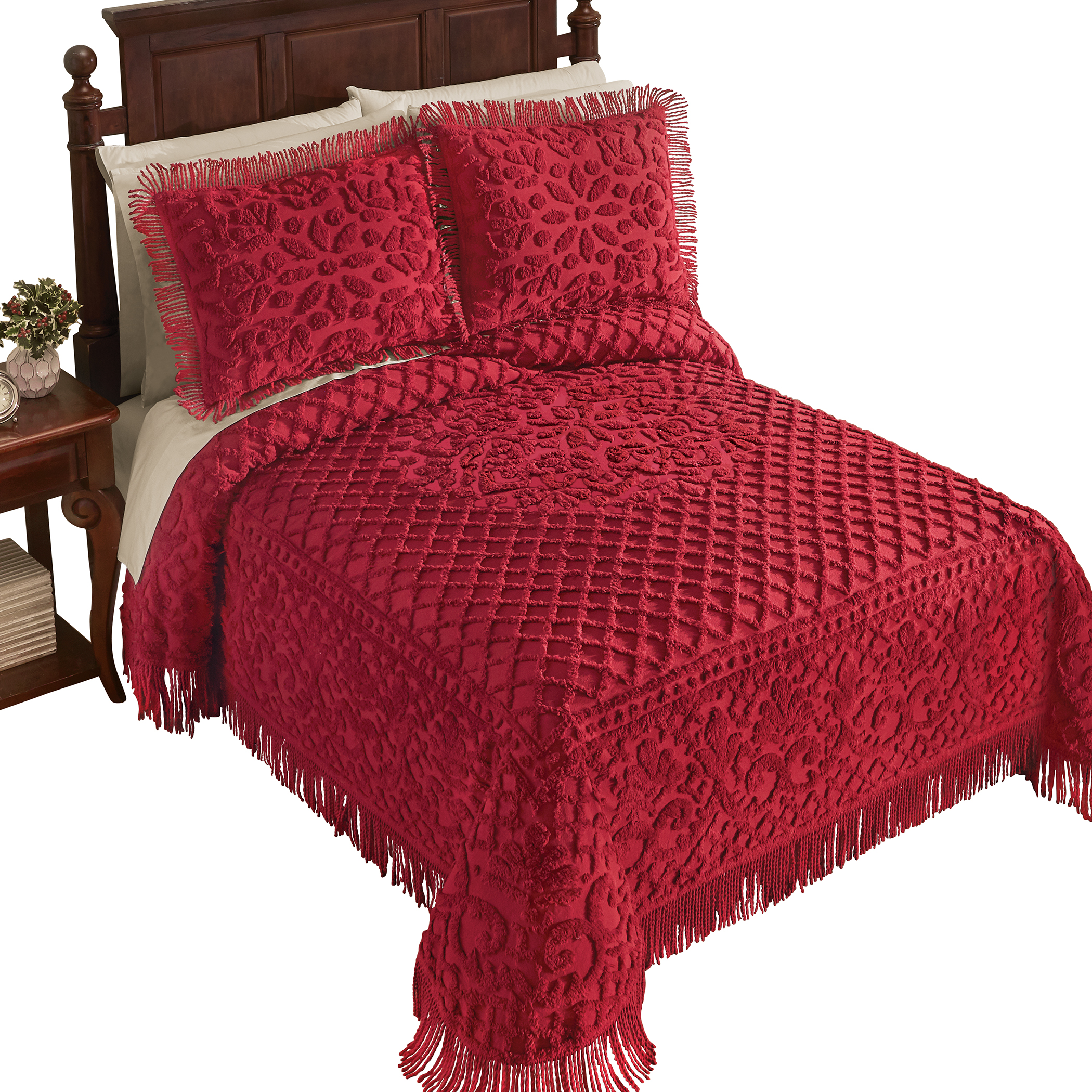 Collections Etc Samantha Textured Chenille Bedspread with Fringe Border