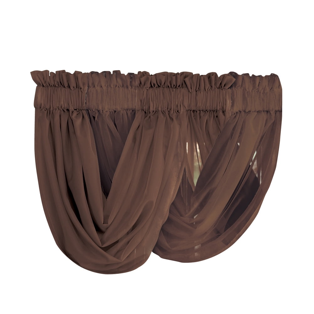 Chocolate Sheer Rod Pocket Scoop Valance Set