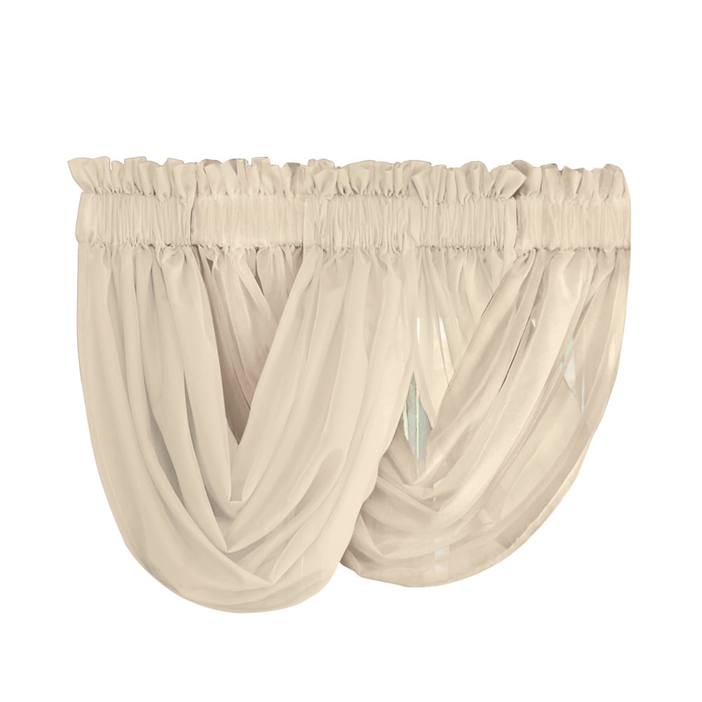 Cream Sheer Rod Pocket Scoop Valance Set