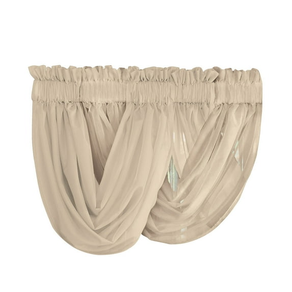 Collections Etc Scoop Two-Piece Rod Pocket Solid-Colored Sheer Valances for Windows, Decorative Accent and Added Privacy for Any Room in Home, Taupe