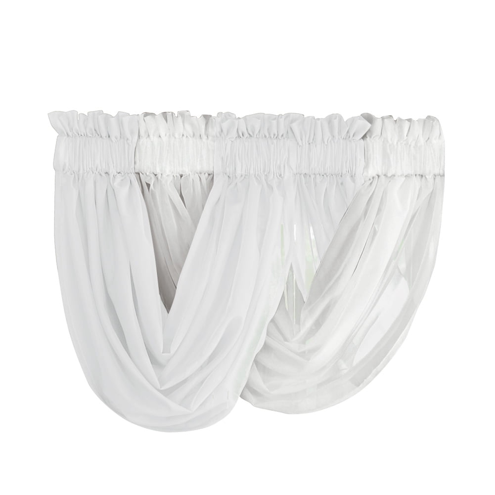 White Sheer Polyester Rod Pocket Valance Curtains, 35" x 55"