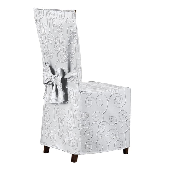 Collections Etc Scroll Patterned Elegant Dining Chair Cover - Fancy Dinging Room Décor, White