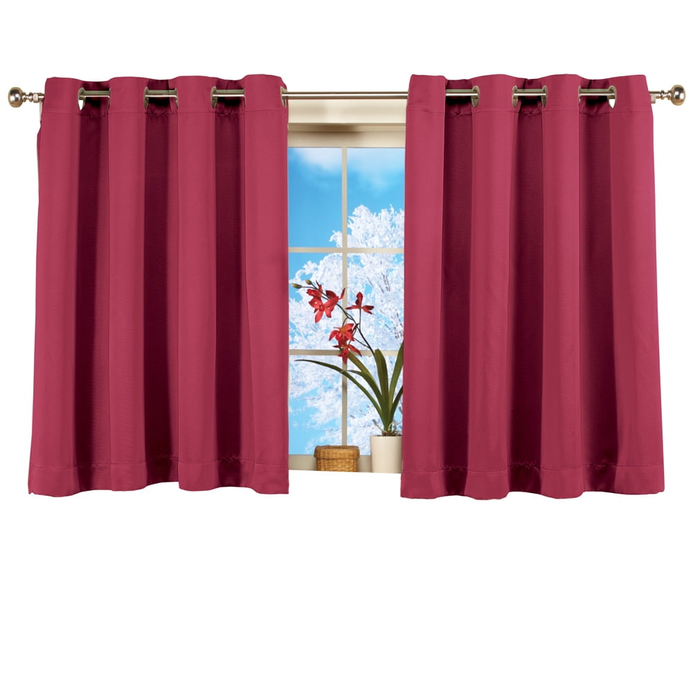 Burgundy Blackout Polyester Kitchen Window Panel with Lace Detail
