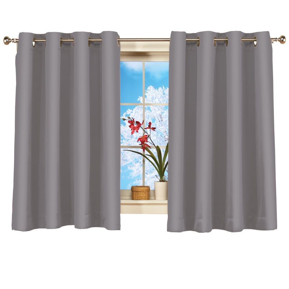 Grey Blackout Polyester Kitchen Window Curtain Panel with Grommet Top
