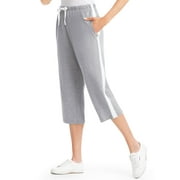 Collections Etc Side Stripe Drawstring Casual Knit Capri Pants | Machine Washable | Cotton, Polyester | Elasticized Waistband | With Pockets Included