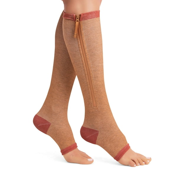 Collections Etc Side Zip-Up Copper Therapeutic Compression Socks