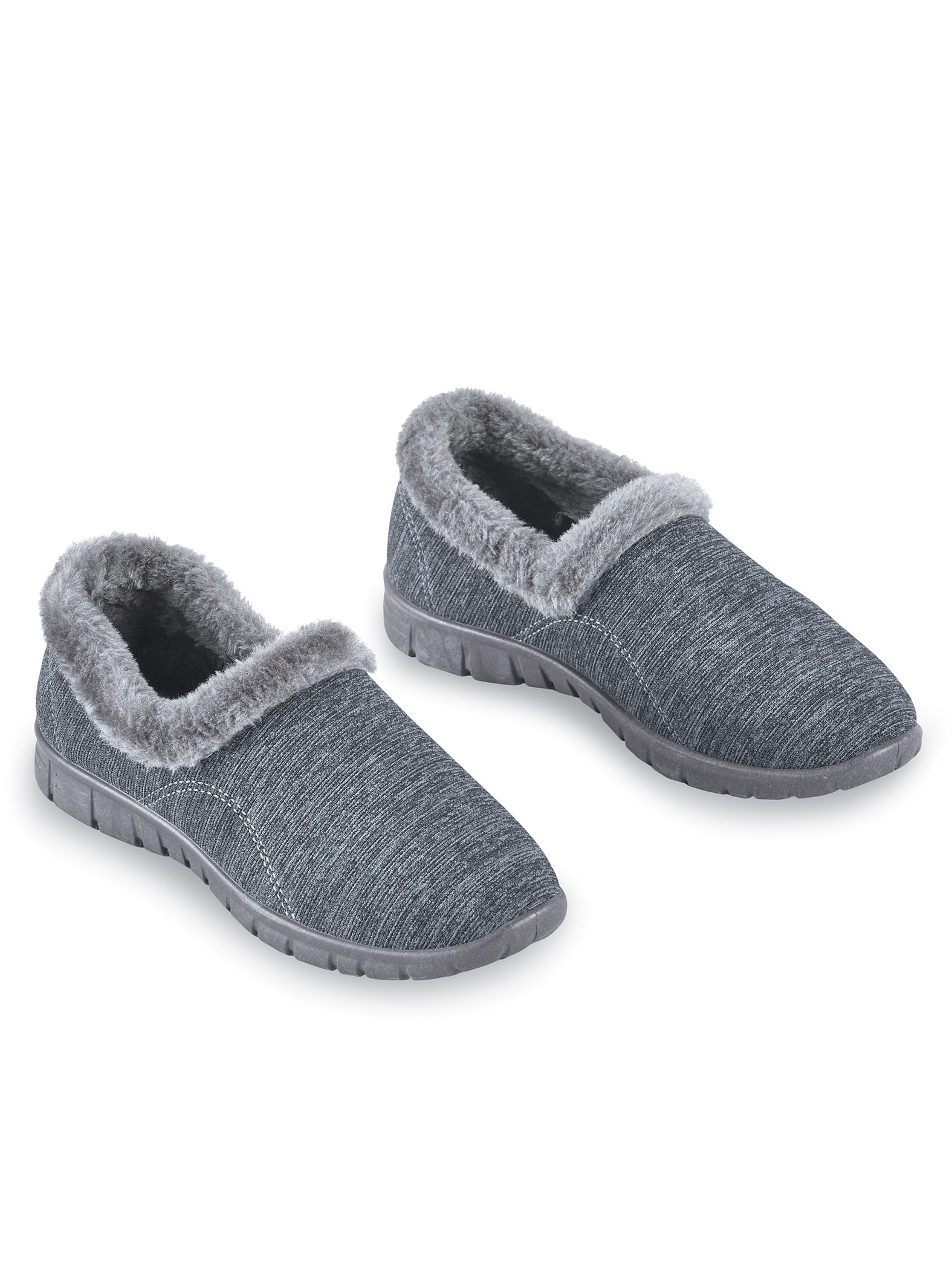 Collections Etc Skid Resistant Faux Fur Lined Flexible Slip On Shoes
