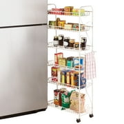 Collections Etc Slim Rolling Pantry 6-Tier Shelf, White Metal with Elegant Scroll Design Accent - Extra Kitchen and Bathroom Storage, 10"
