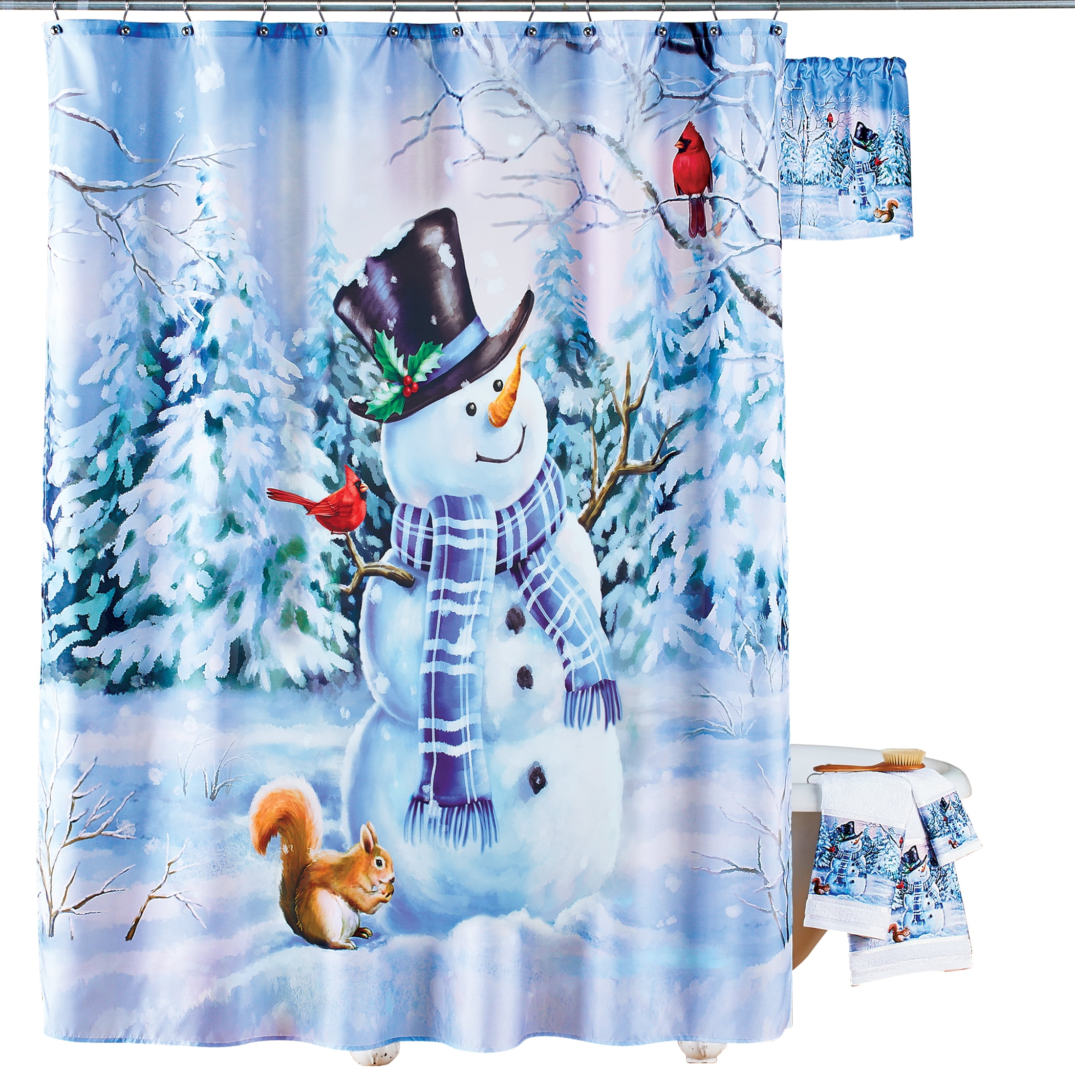 Winter Wonderland Snowman Polyester Shower Curtain with Hooks