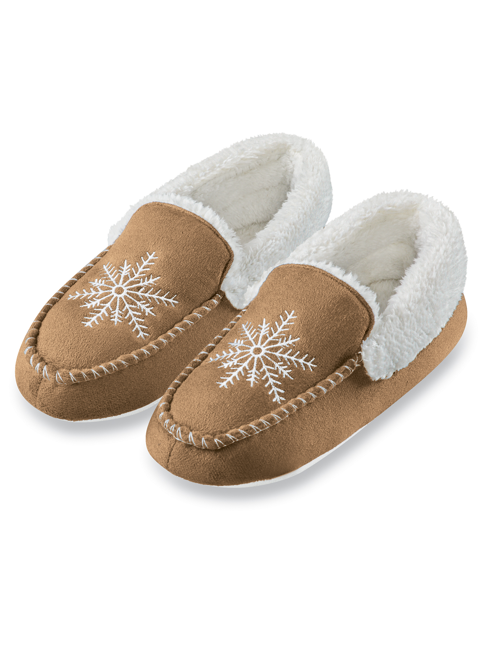 Collections Etc Snowflake Embroidered Faux Suede Moccasin Slippers