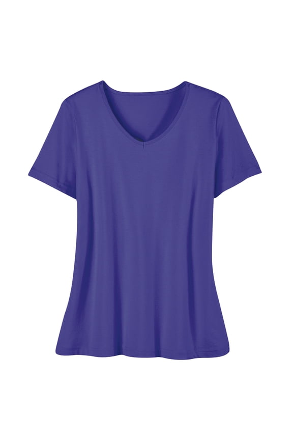 Collections Etc Soft Knit V-Neck Short-Sleeve Basic Cotton and Polyester Tee