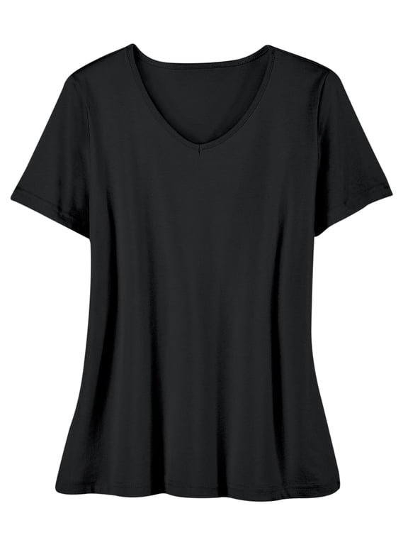 Collections Etc Soft Knit V-Neck Short-Sleeve Basic Cotton and Polyester Tee