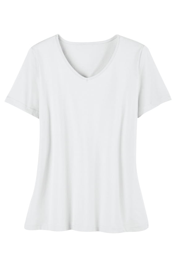 Collections Etc Soft Knit V-Neck Short-Sleeve Basic Cotton and Polyester Tee