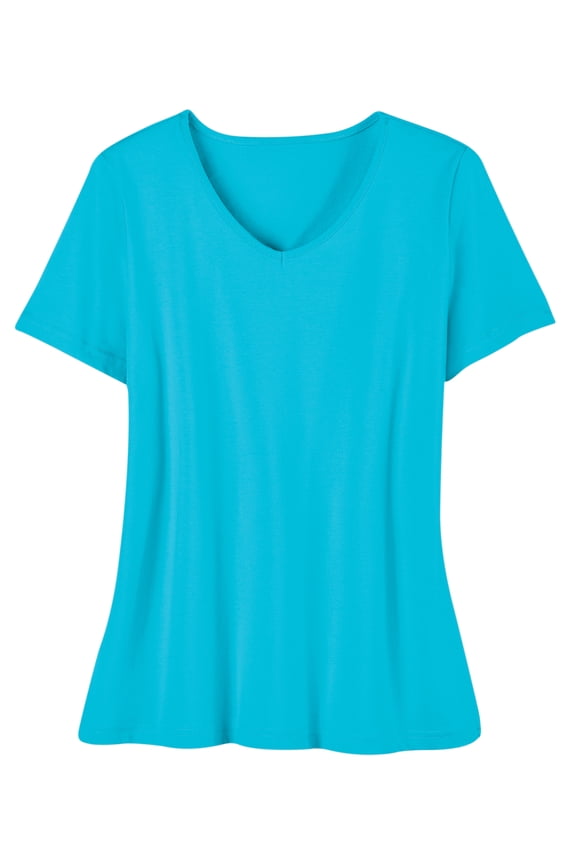 Collections Etc Soft Knit V-Neck Short-Sleeve Basic Cotton and Polyester Tee