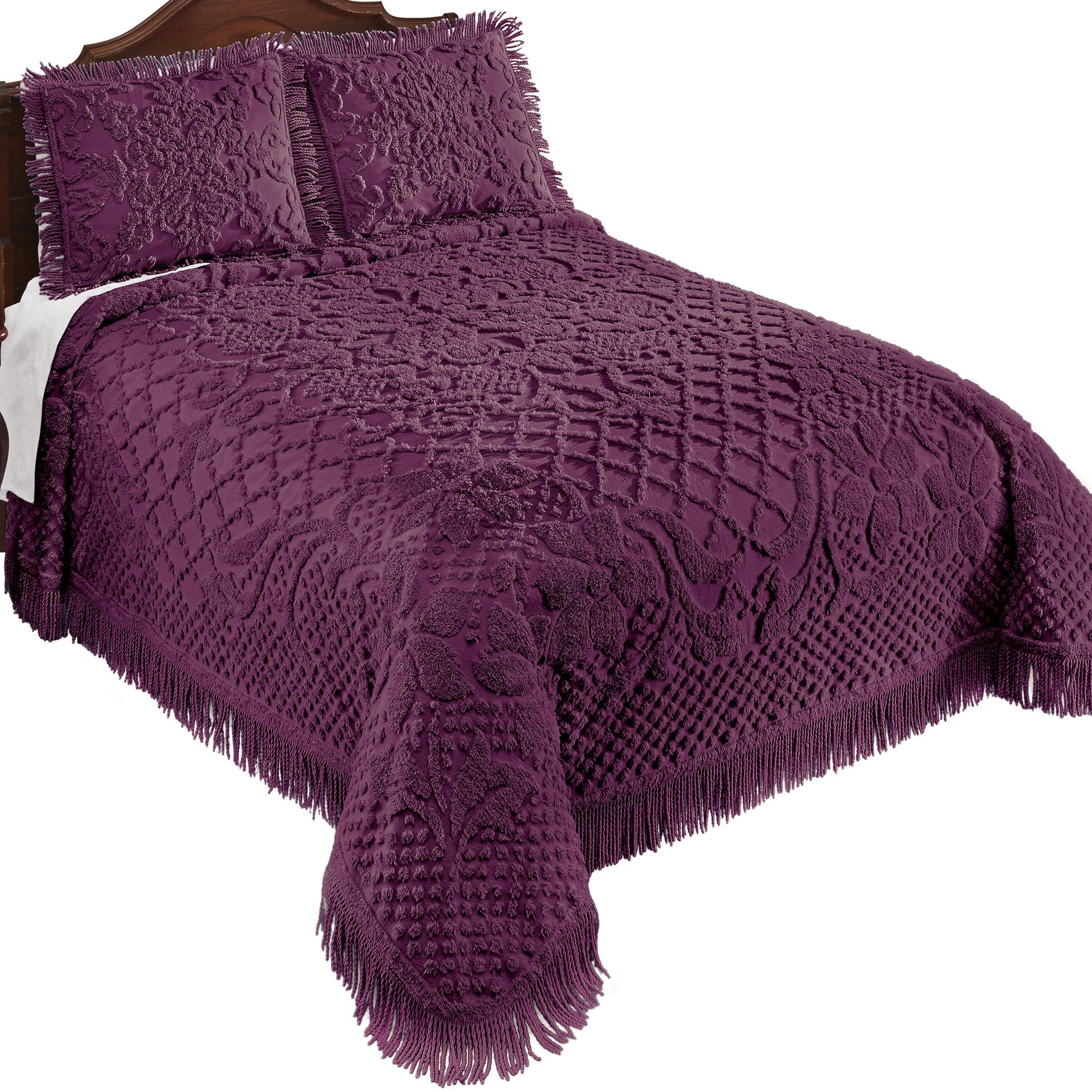 Collections Etc Soft & Luxurious Diamond Pattern Bella Chenille Bedspread Plum Full